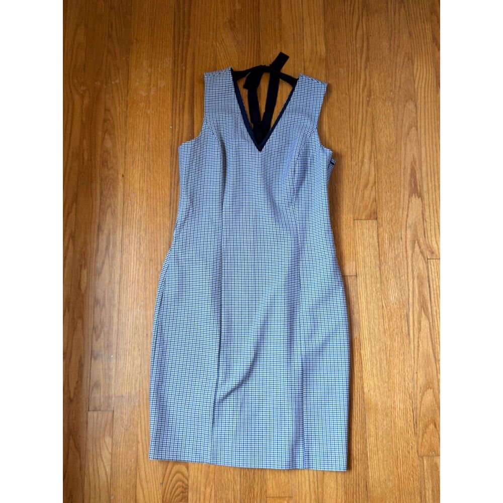 Banana Republic Size 8 Blue Check Sheath Dress Bow Tie Back Preppy Work